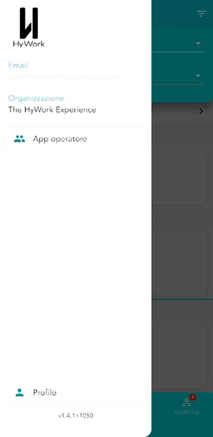 Il menu della vista Gestore, con la voce "App operatore" per tornare alla vista Lavoratore