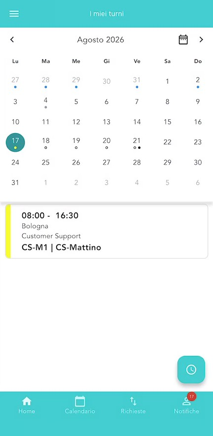 Home dell'app Lavoratore con la barra di navigazione in basso