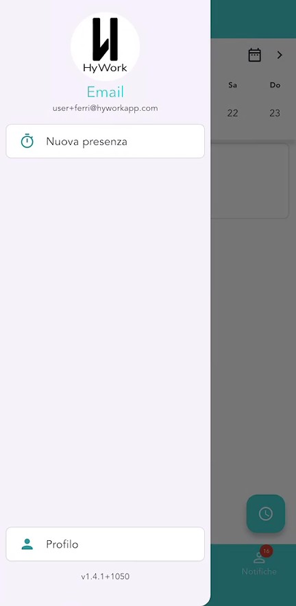 Il menu laterale (☰) dell'app Lavoratore